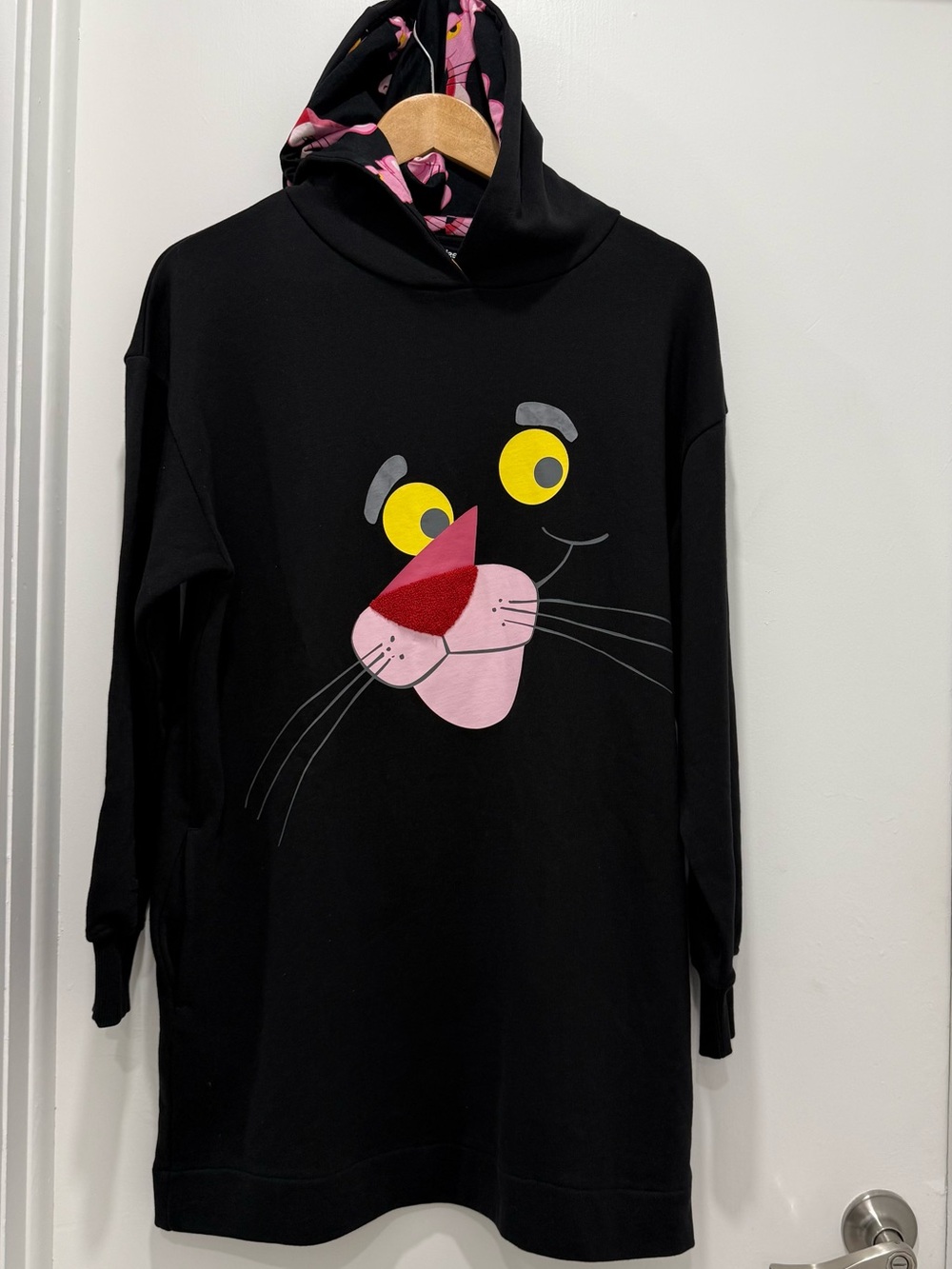 Desigual Pink Panther Hoodie Sweatshirt Dress Black Cotton Mini Dress S